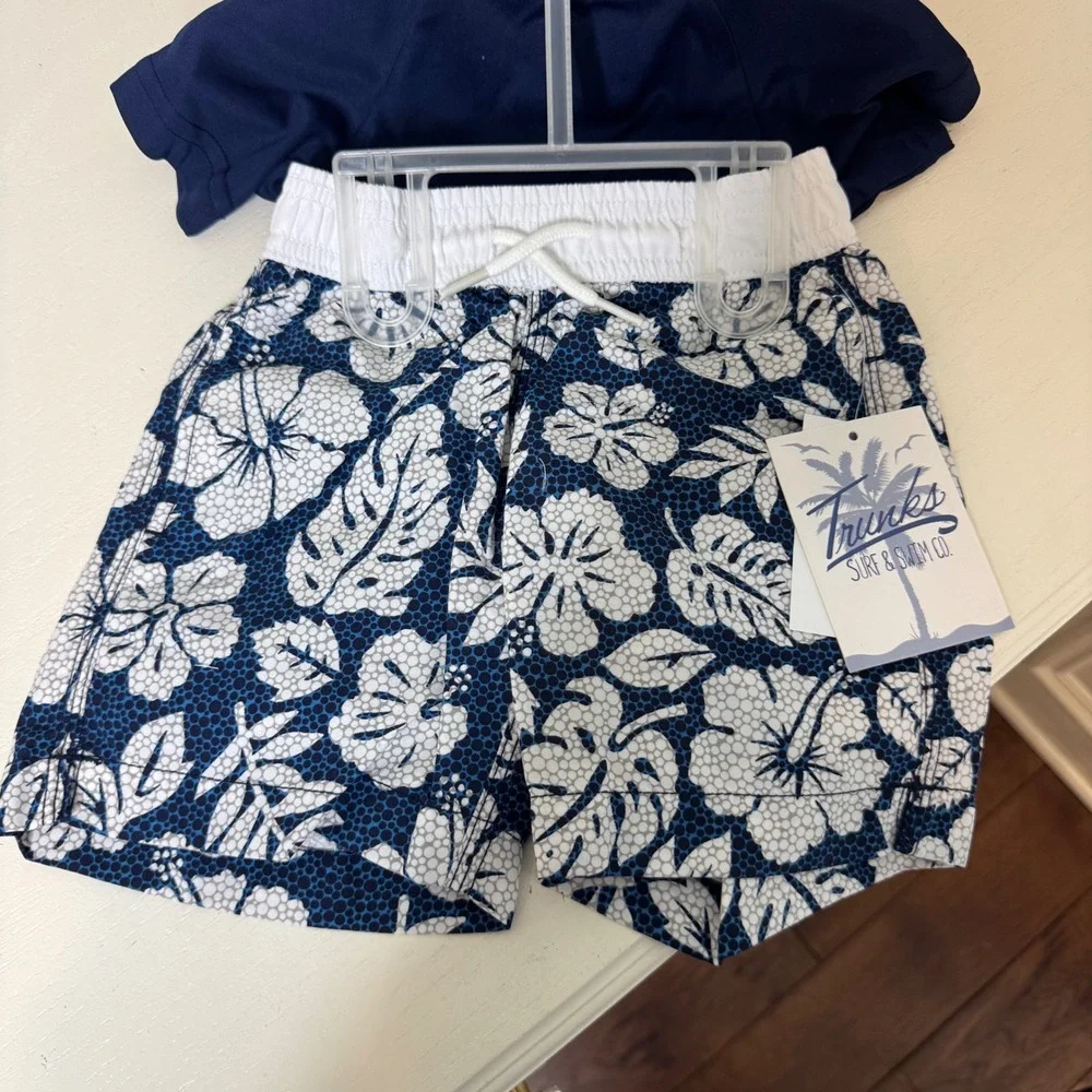 Trunks Surf & Swim Co Boys Swim Set 2 Marine Blue White Hibiscus TS0252420 NEW